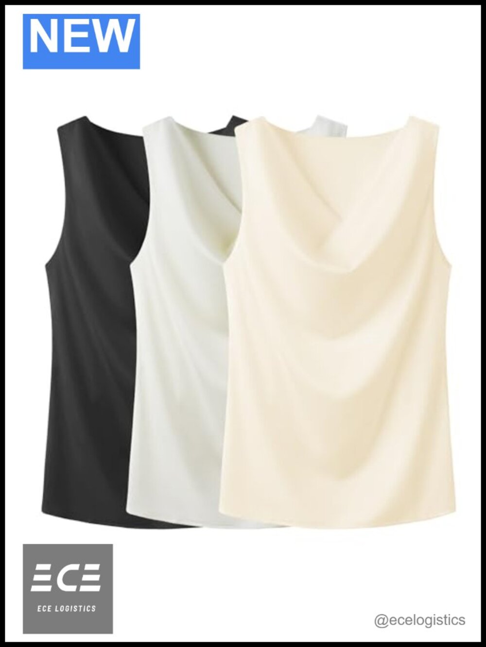 Women's Cowl Neck Satin Tank Top Sleeveless Draped Blouse